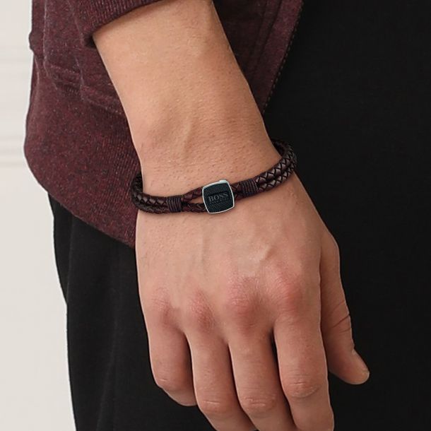 Hugo Boss Seal Double Row Brown Leather Bracelet Men s REEDS Jewelers