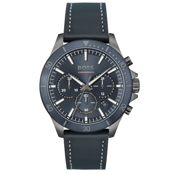 Hugo Boss Troper Chronograph Blue Leather Strap Watch 45mm 1514056 REEDS Jewelers