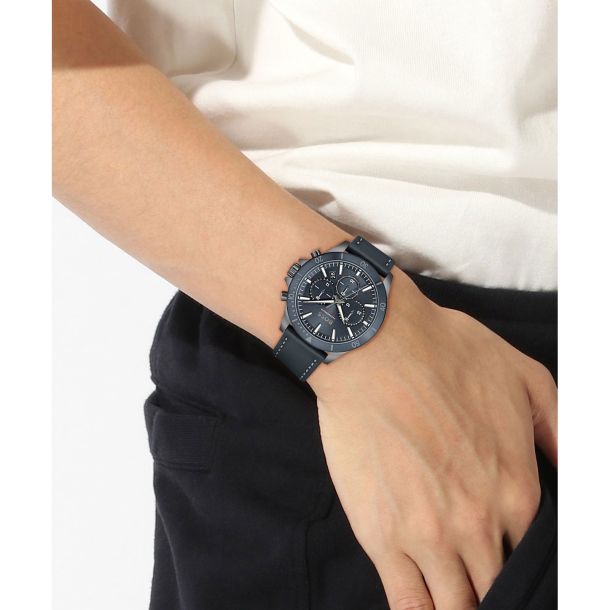 Hugo Boss Troper Chronograph Blue Leather Strap Watch | 45mm | 1514056 |  REEDS Jewelers