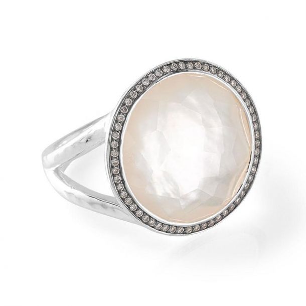 IPPOLITA Silver Ring with Diamonds in Mother of Pearl 1 4ctw Size 7 LOLLIPOP