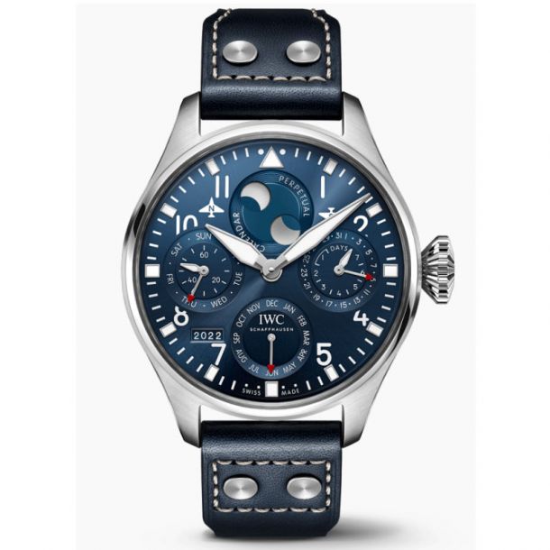 IWC Big Pilot s Watch Perpetual Calendar Blue Dial Blue Leather Strap IW503605 REEDS Jewelers