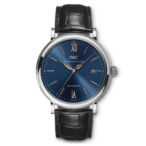 IWC Portofino Automatic Watch Blue Dial Black Leather Strap