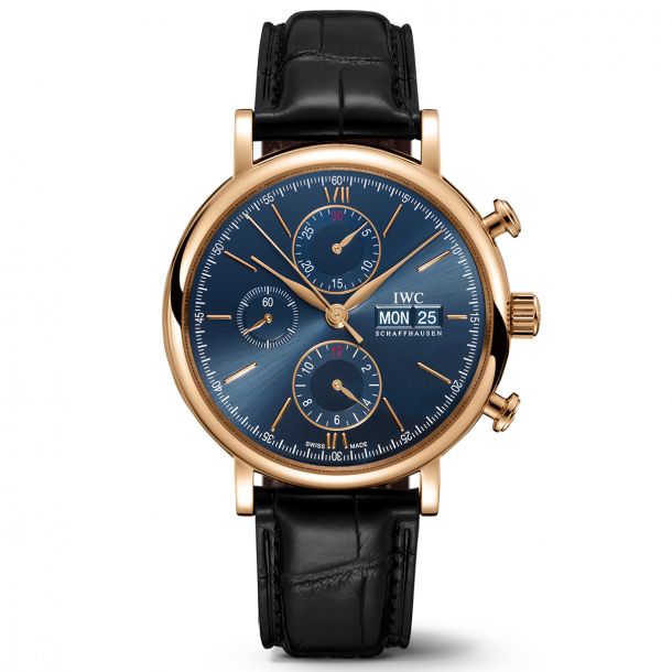 IWC Portofino Chronograph Watch Black Leather Strap 42mm IW391035 REEDS Jewelers