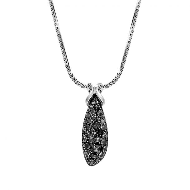 John Hardy Asli Classic Chain Link Black Spinel and Black Sapphire Pendant Necklace