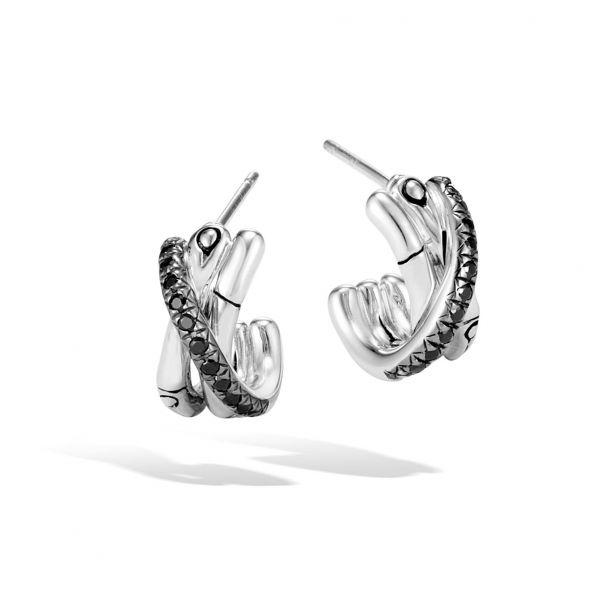 John Hardy Bamboo Black Sapphire and Spinel J Hoop Earrings REEDS Jewelers
