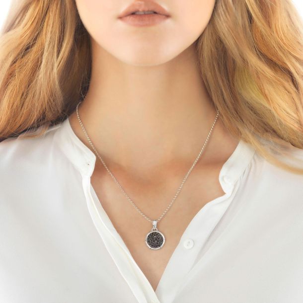 John Hardy Bamboo Lava Black Sapphire Small Round Pendant Necklace in Sterling Silver REEDS Jewelers