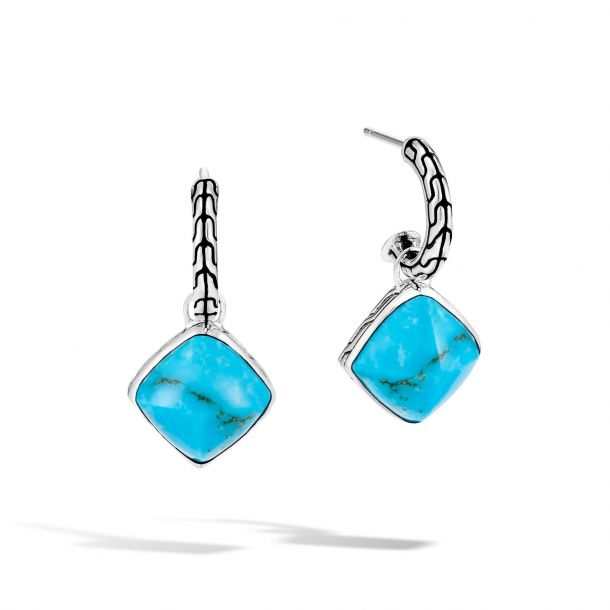 John Hardy Classic Chain Turquoise Sugarloaf Drop Earrings