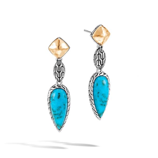 John Hardy Classic Chain Two Tone Turquoise Drop Earrings