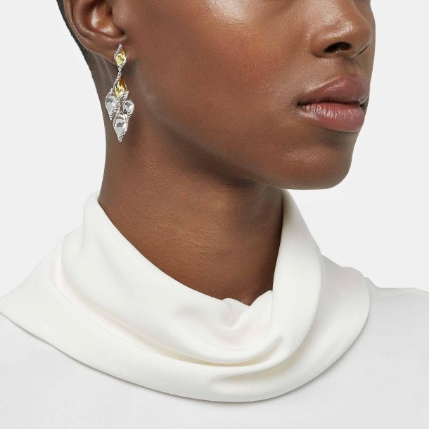 John Hardy Classic Chain Two Tone Wave Hammered Chandelier Earrings REEDS Jewelers
