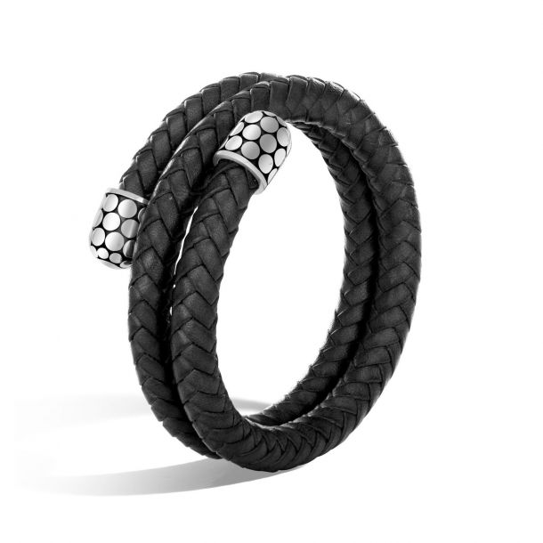 John Hardy Dot Double Wrap Black Leather Bracelet REEDS Jewelers