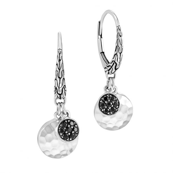 John Hardy Palu Hammered Drop Earrings with Black Sapphire and