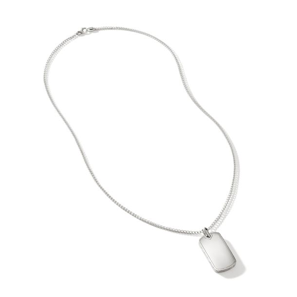 John Hardy Sterling Silver ID Dog Tag Pendant on Surf Chain
