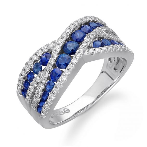 Sapphire and diamond crossover ring sale