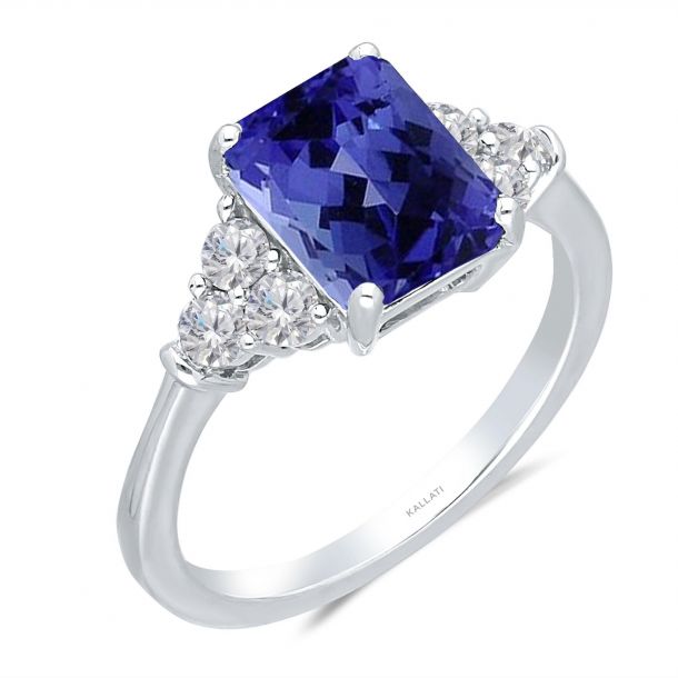 Kallati Cushion Tanzanite and Diamond Ring 1 2ctw