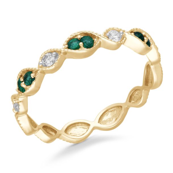 Kallati Emerald and 1 10ctw Diamond Yellow Gold Band Size 7
