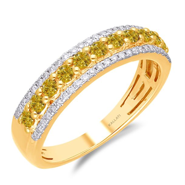 Kallati Women s Yellow Gold Fancy Yellow and White Diamond Band 1 2ctw