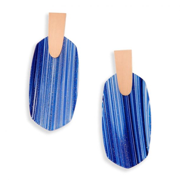 Kendra Scott Aragon Earrings in Navy Dusted Glass in Rose Gold Plated REEDS Jewelers