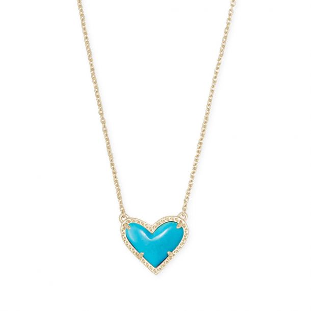 Kendra Scott Ari Heart Pendant Necklace in Turquoise Magnesite Gold Plated REEDS Jewelers