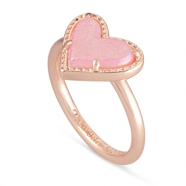 Kendra Scott Ari Heart Ring in Light Pink Drusy Size 6