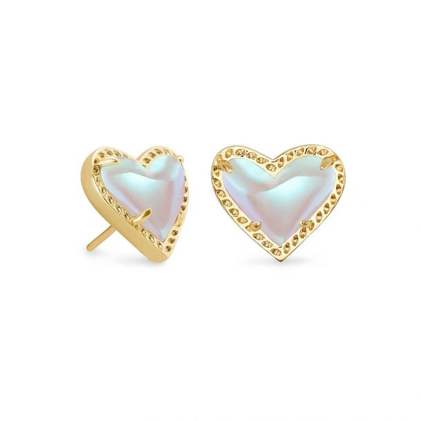 Kendra Scott Ari Heart Stud Earrings in Dichroic Glass Gold Plated REEDS Jewelers