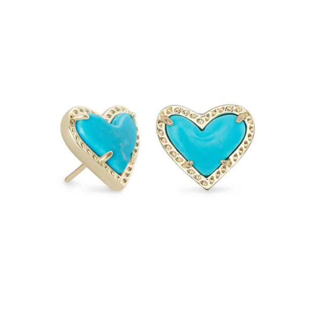 Kendra Scott Ari Heart Stud Earrings in Turquoise Magnesite Gold Plated REEDS Jewelers