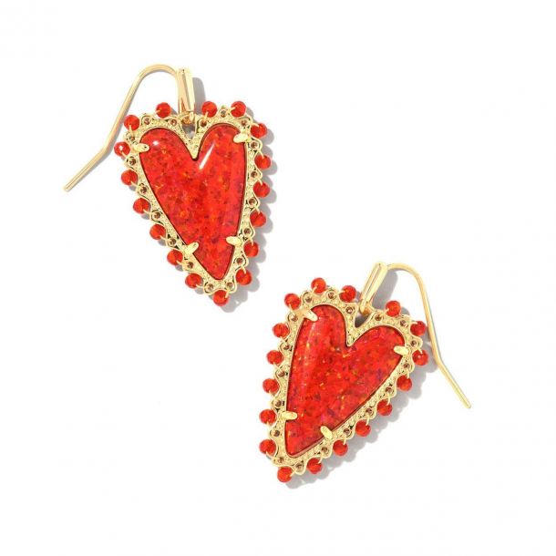 Kendra Scott Beaded Ansley Heart Drop Earrings in Red Created Kyocera