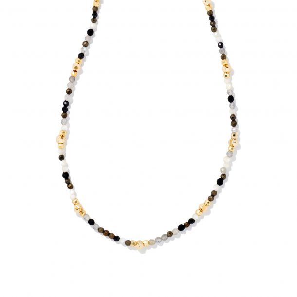 Gold Beaded Choker Necklace With Genuine Sparkling Pyrite
