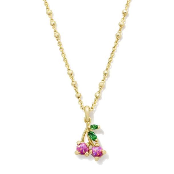 Kendra Scott Cherry Short Pendant Necklace in Berry Kyocera Created Opal Gold Plated REEDS Jewelers