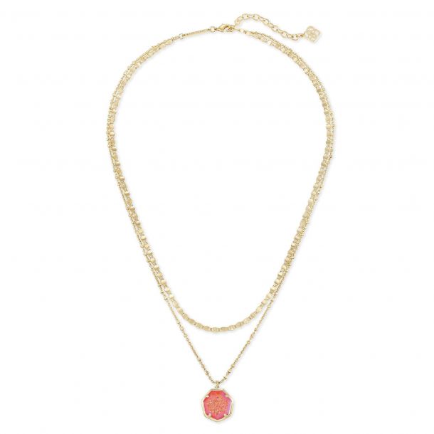 Kendra Scott Cynthia Multi Strand Layered Necklace in Coral Drusy REEDS Jewelers