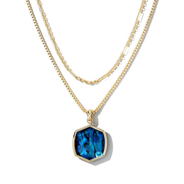 Kendra Scott Davis Chain Triple Strand Necklace in Navy Abalone Shell