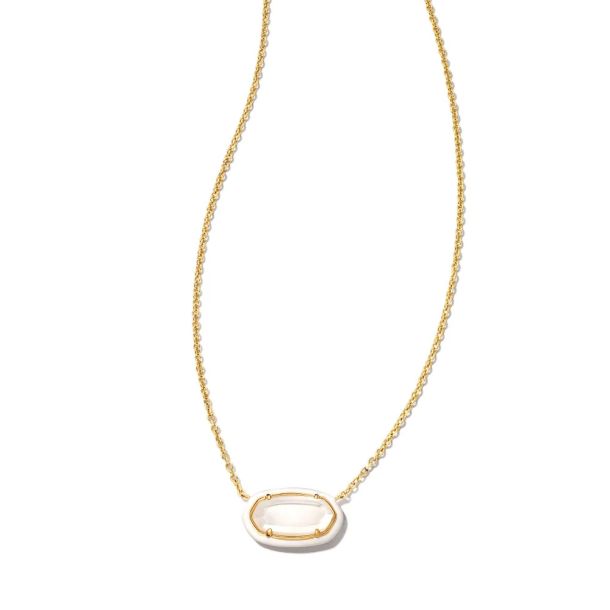 Kendra Scott Elisa Enamel Framed Short Pendant Necklace in Ivory Mother of Pearl Mix REEDS Jewelers