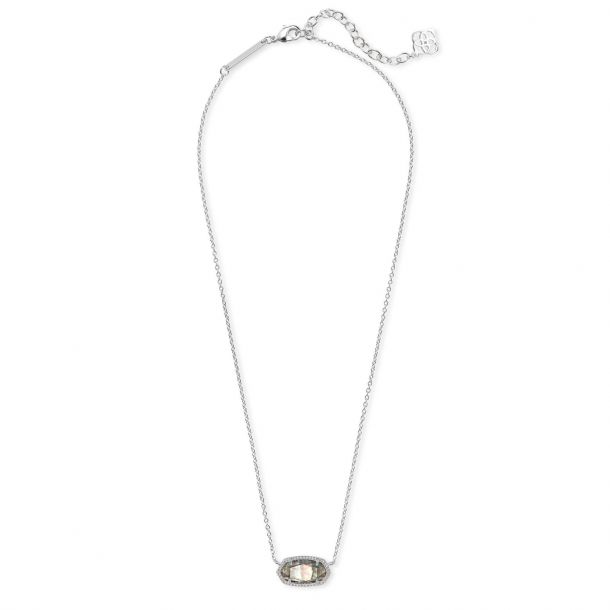Kendra Scott Elisa Pendant Necklace in Black Mother of Pearl Bright Silver Tone REEDS Jewelers