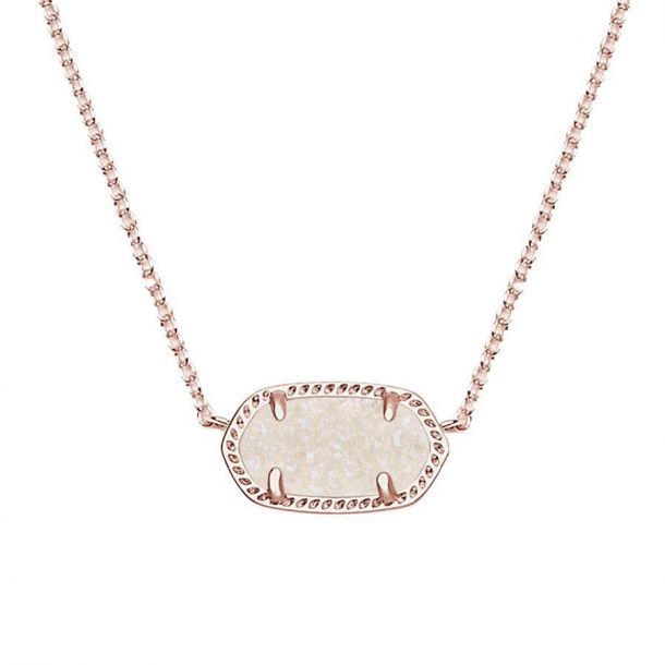 Kendra Scott Elisa Pendant Necklace in Iridescent Drusy Rose Gold Plated