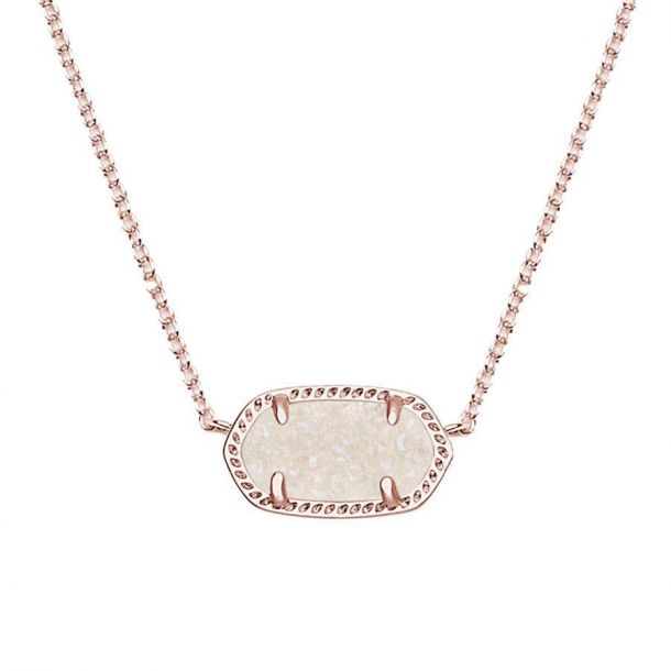 Elisa Rose Gold Pendant Necklace in Rose Drusy