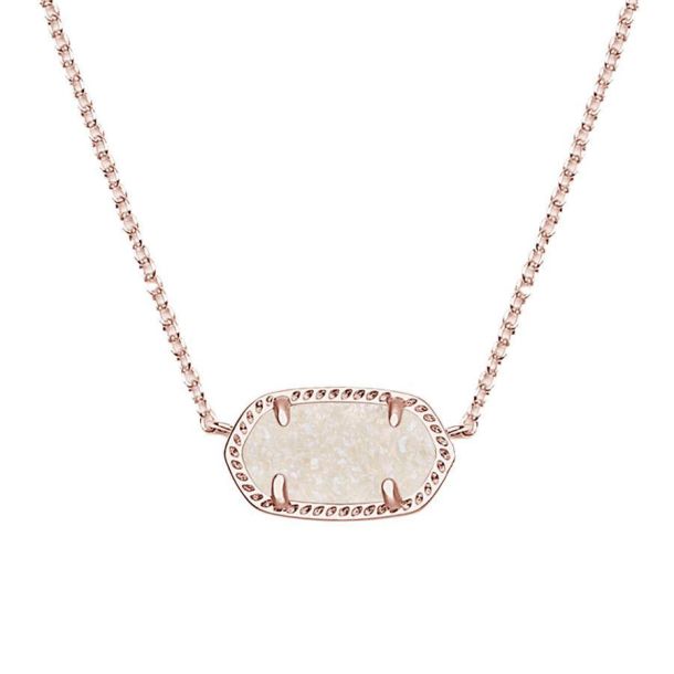 Kendra Scott Elisa Pendant Necklace in Iridescent Drusy Rose Gold Plated REEDS Jewelers