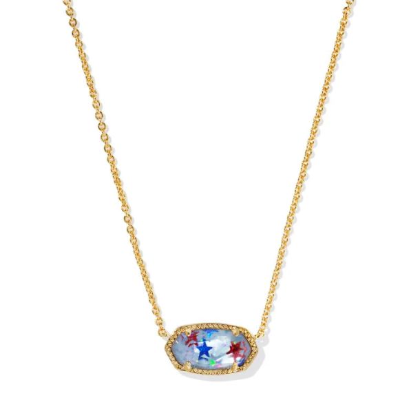 Kendra Scott Elisa Pendant Necklace in Red White Blue Illusion Gold Plated REEDS Jewelers