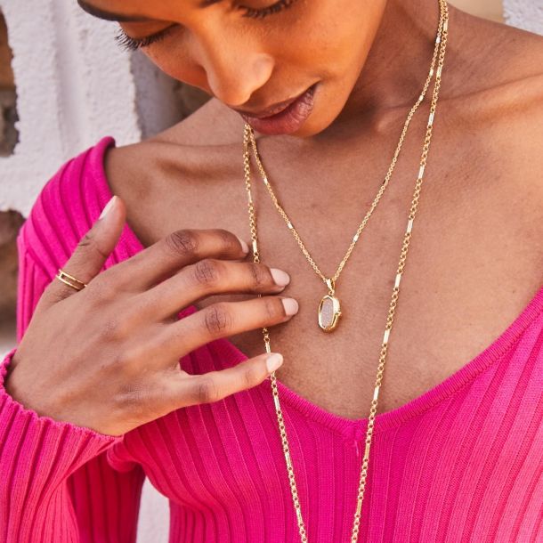 Kendra Scott Ellie Locket Necklace Gift Set in Drusy Mix Gold Plated REEDS Jewelers