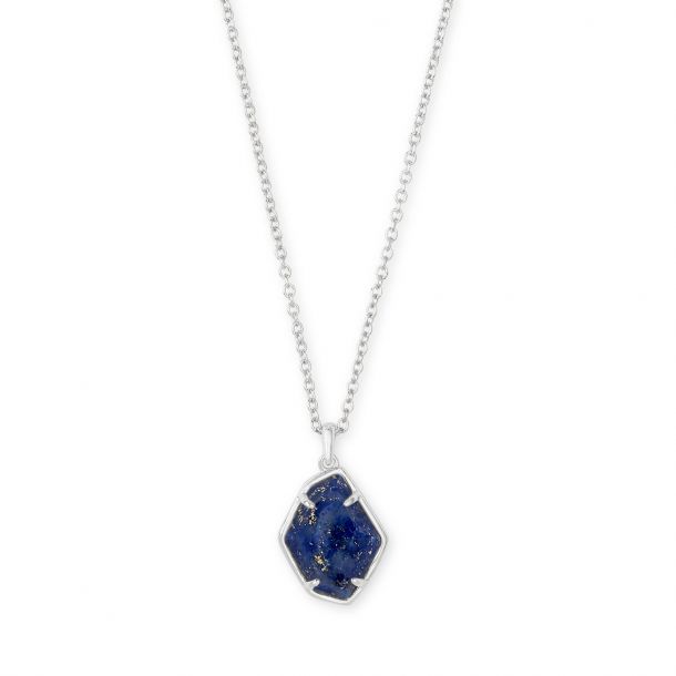 Kendra Scott Ellington Short Pendant Necklace in Blue Lapis Bright Silver Tone REEDS Jewelers