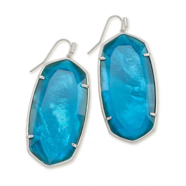 Kendra Scott Faceted Danielle Statement Earrings in Peacock Blue Illusion Rhodium Plated