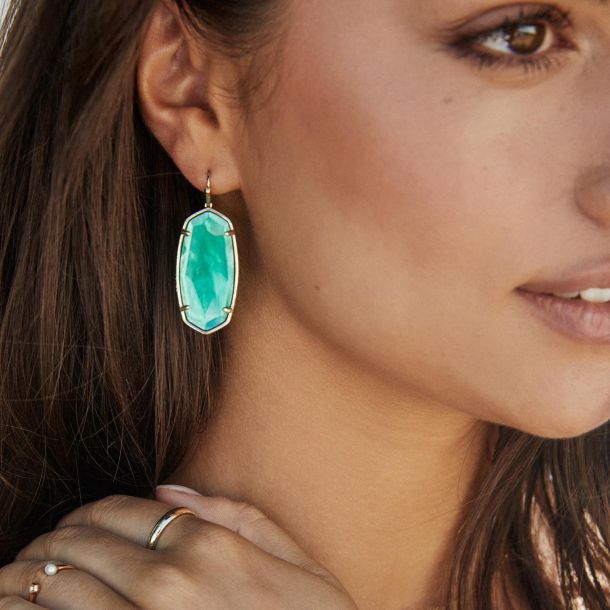 Kendra Scott Faceted Elle Drop Earrings in Jade Green Illusion Gold Plated REEDS Jewelers