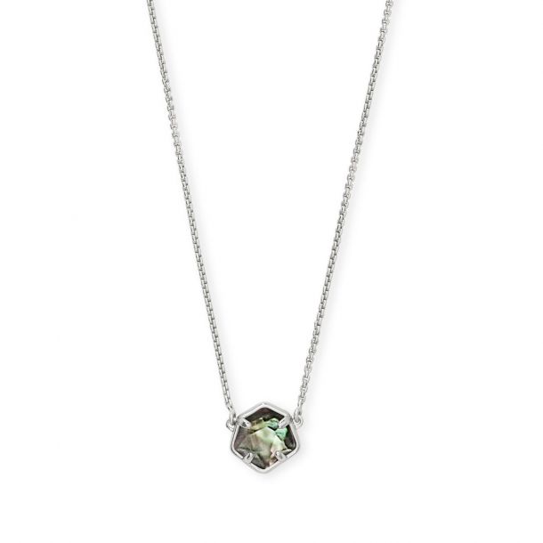 Kendra Scott Jaxon Necklace in Black Mother of Pearl Bright Silver Tone
