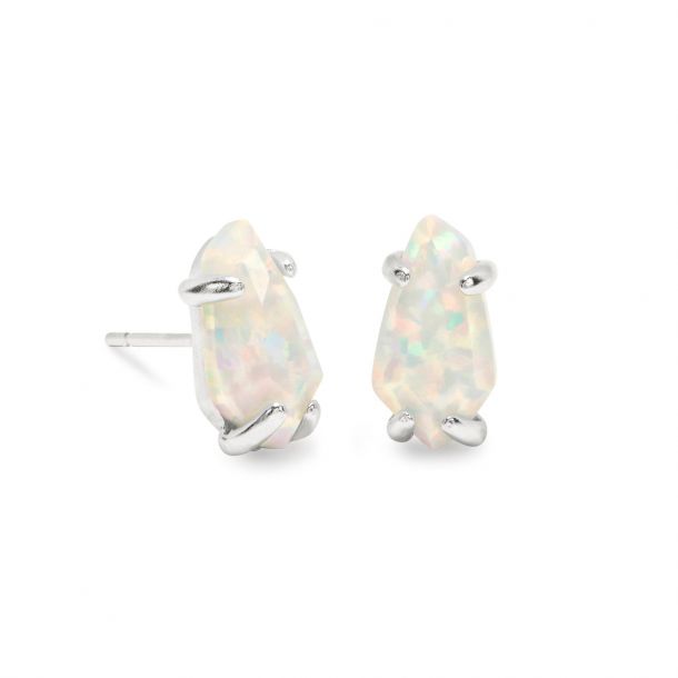 Kendra Scott Jillian Earrings in White Kyocera Opal Rhodium Plated REEDS Jewelers