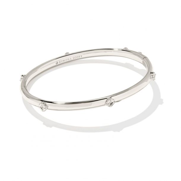 Kendra Scott Joelle Bangle Bracelet in White Crystal Rhodium Plated REEDS Jewelers