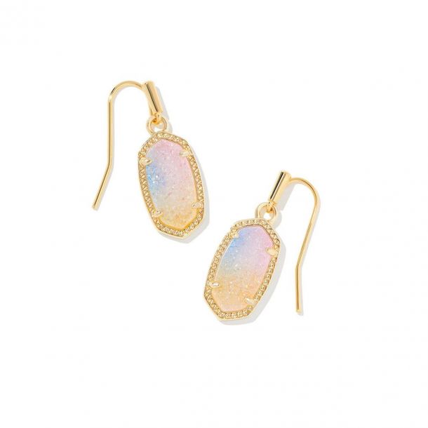 Kendra Scott Lee Drop Earrings in Pink Watercolor Drusy Gold Plated