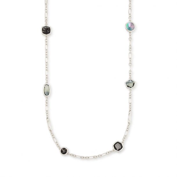 Kendra Scott Natalia Long Strand Necklace in Charcoal Gray Mix Rhodium Plated REEDS Jewelers