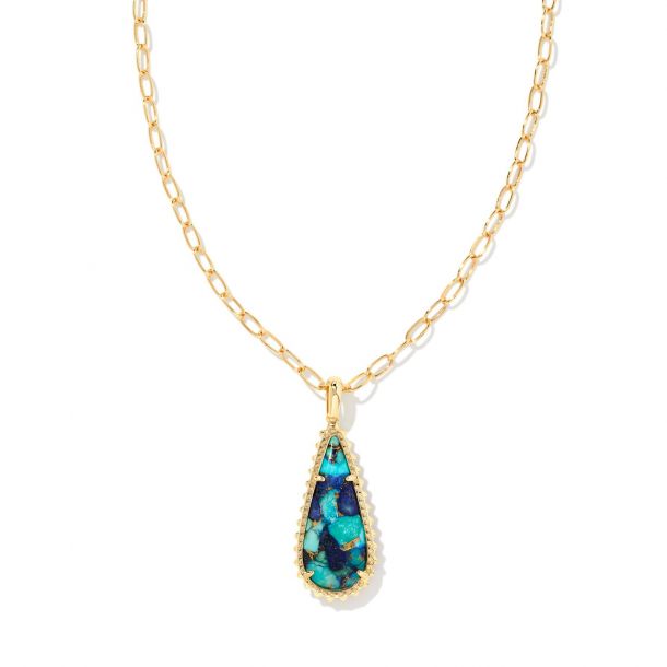 Kendra Scott Payton Long Pendant Necklace in Bronze Veined Lapis Turquoise Magnesite REEDS Jewelers