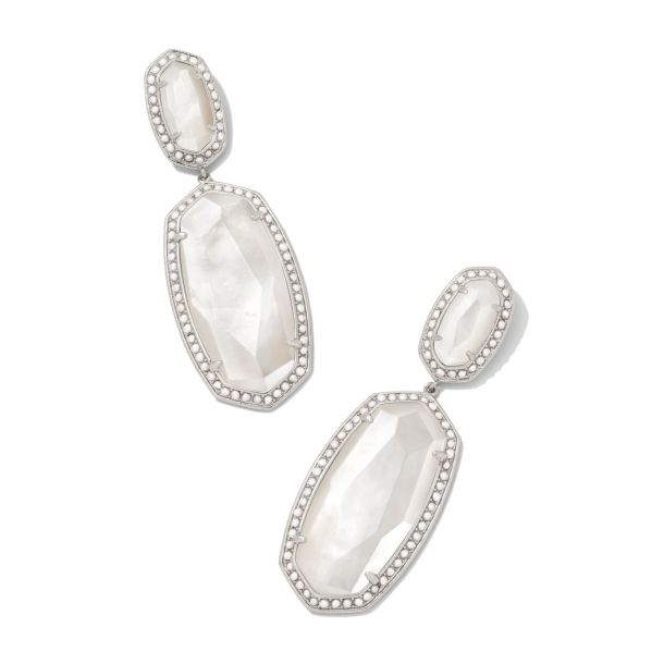 Kendra Scott Pearl Beaded Elle Statement Earrings in Ivory Mother of Pearl Rhodium Plated REEDS Jewelers