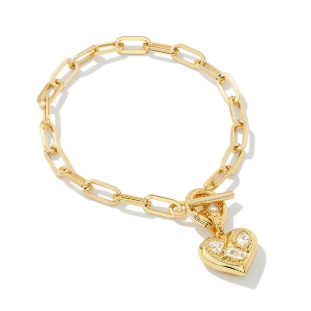 Kendra Scott Penny Heart Chain Bracelet in White Crystal Gold Plated REEDS Jewelers