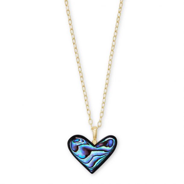 Kendra Scott Poppy Heart Long Pendant Necklace in Abalone Shell Gold Plated REEDS Jewelers