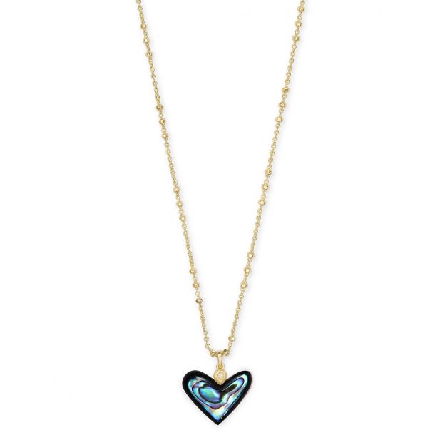 Kendra Scott Poppy Heart Pendant Necklace in Abalone Shell Gold Plated